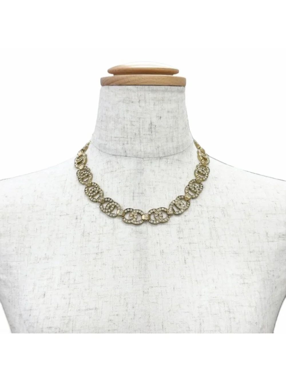Chanel CC Logo Rhinestone Choker Necklace Gold
